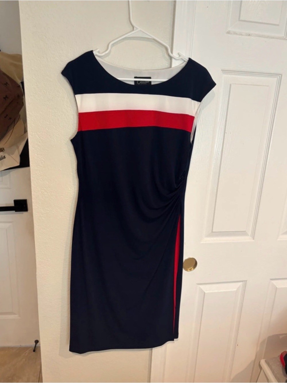 connected apparel Navy, White & Red Cap Sleeve Sheath Dress